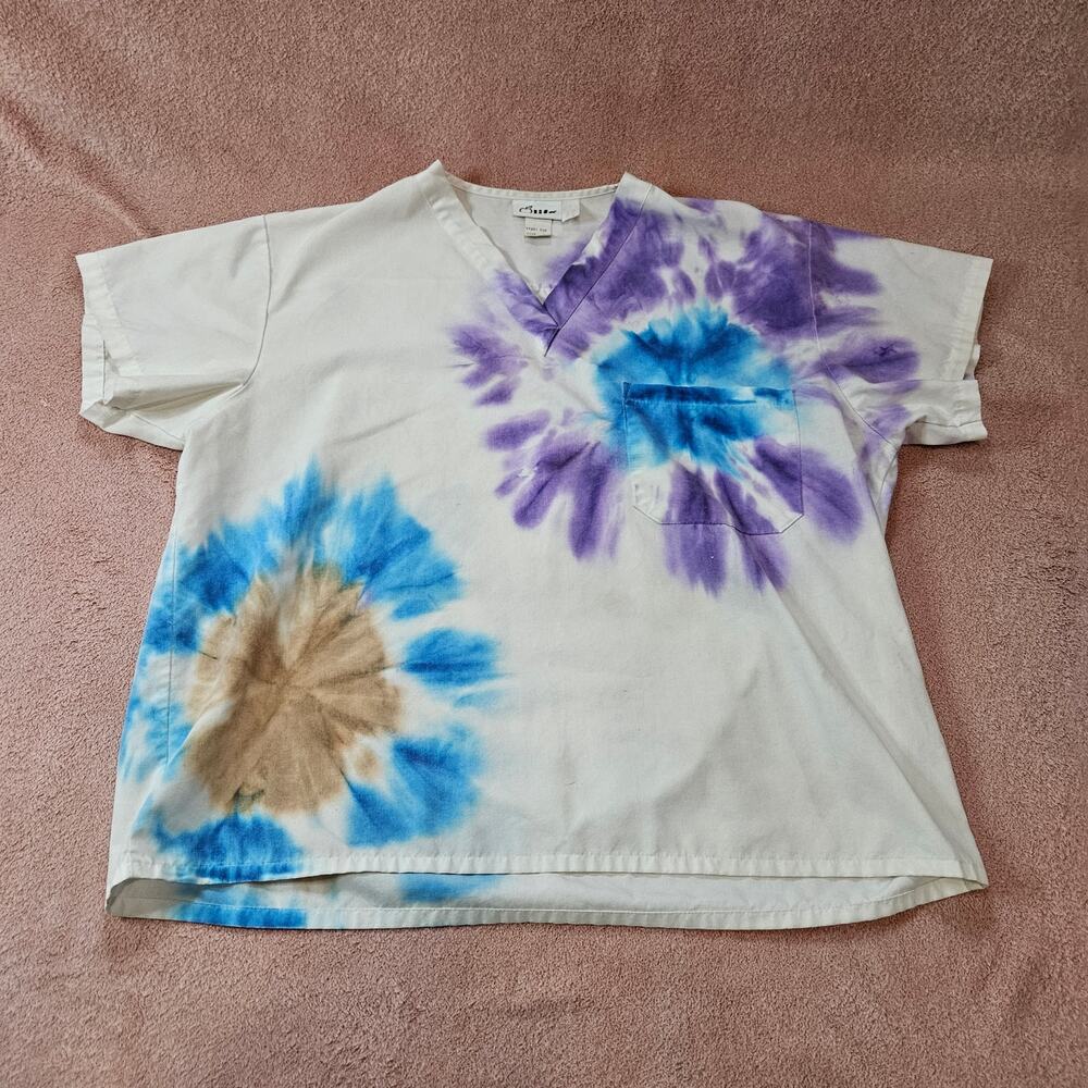 Applelife Women's V-Neck Short Sleeve Tie-Dye Scrub Top with Pocket Size L